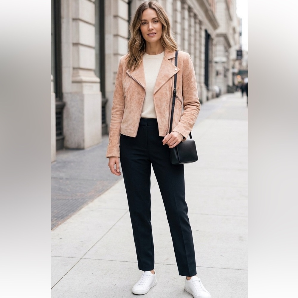 Brandon Thomas vintage‎ Dusty Rose Moto style suede jacket Small